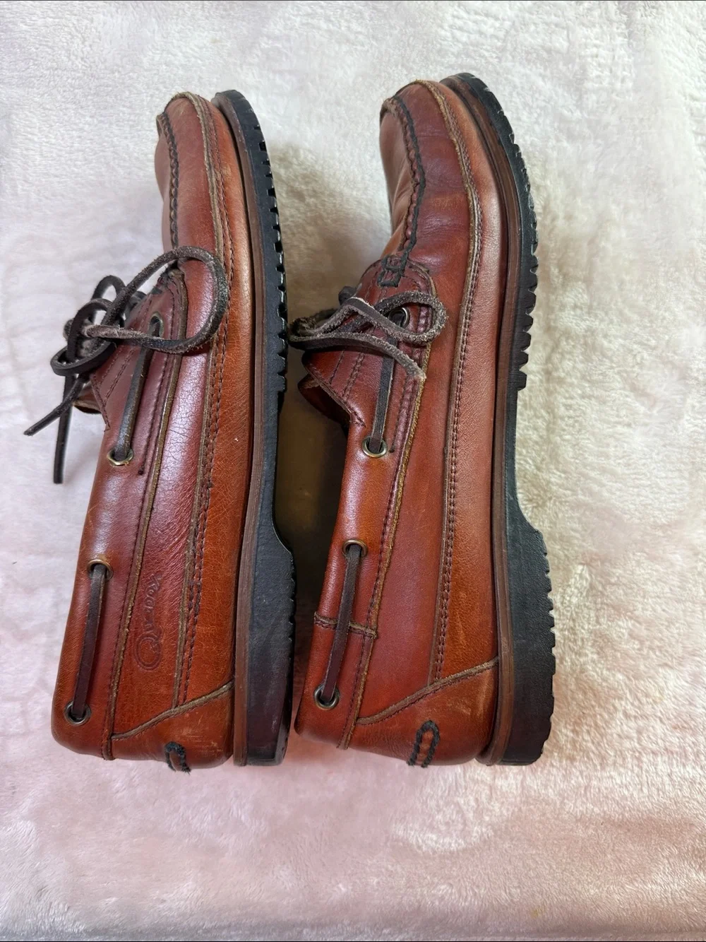 ⭐️Vtg Quoddy Men's Handsewn Leather Boat Shoes Moccasins Brown SZ 9M